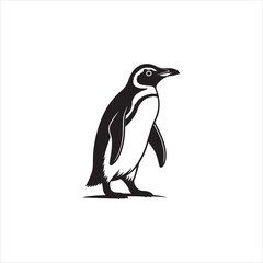 Penguin Silhouette Clipart, Black Penguin Outline on White Background