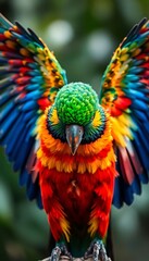 Obraz premium colorful parrot with its wings spread out