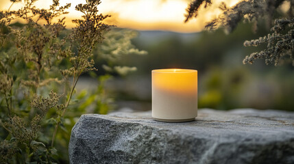 Beige Candle in Concrete Holder
