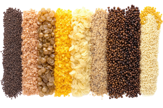 Colorful assortment of various dried food grains and legumes