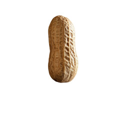 A closeup view of a single peanut standing upright on a reflective surface against a black background, Peanut isolated