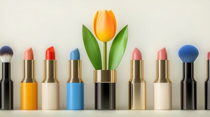 Colorful lipsticks, spring flower