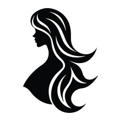 A beautiful woman's profile with long flowing hair, a silhouette of style and glamour