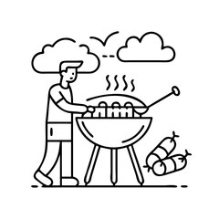 backyard grilling icon, backyard grilling line art - simple line art of backyard grilling, perfect for backyard grilling logos and icons