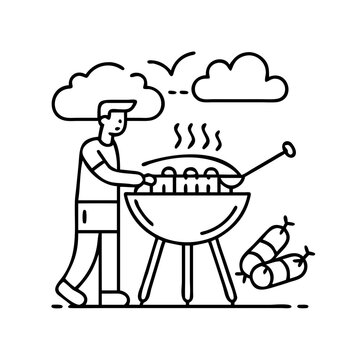 recommend clip art: backyard grilling icon, backyard grilling line art - simple line art of backyard grilling, perfect for backyard grilling logos and icons