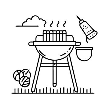 recommend clip art: backyard grilling icon, backyard grilling line art - simple line art of backyard grilling, perfect for backyard grilling logos and icons