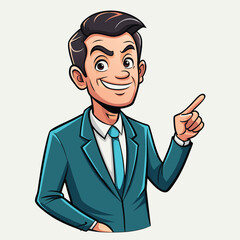 Business man pointing finger at something. Happy face. Hand drawn style vector design illustrations. 