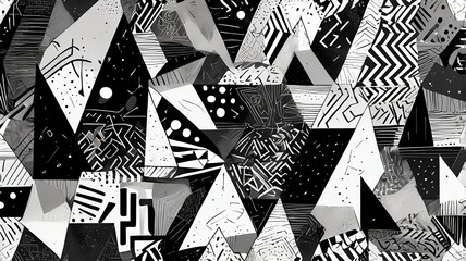 Fototapeta premium Black and white seamless vector pattern with geometric star shapes