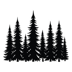 Obraz premium evergreen forest border black silhouette.