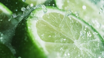 Lime slices splashing in water