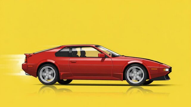 Classic red and yellow sports car in retro style on yellow background