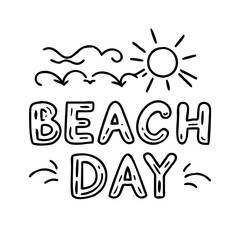 beach day text with sun and wave s icon
