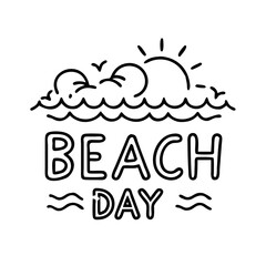beach day text with sun and wave s icon
