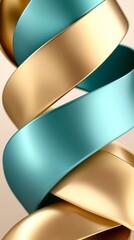Swirling Teal And Gold Ribbons Abstract Background