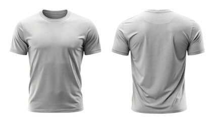 light gray t-shirt round neck front and back side template isolated on transparent white background, clipping path, pen tool