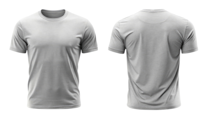 light gray t-shirt round neck front and back side template isolated on transparent white background, clipping path, pen tool