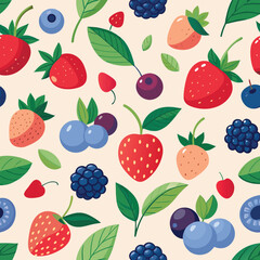 fresh berries and leaves seamless pattern.