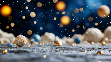 Fototapeta premium mesmerizing cosmic scene featuring colorful planets, shimmering stars, and dreamy background, evoking wonder and exploration
