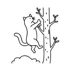cat climbing tree icon, cat climbing tree line art - simple line art of cat climbing tree, perfect for cat climbing tree logos and icons