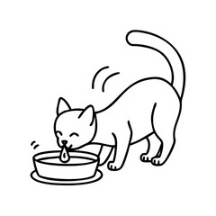 cat drinking from water bowl icon, cat drinking from water bowl line art - simple line art of cat drinking from water bowl, perfect for cat drinking from water bowl logos and icons
