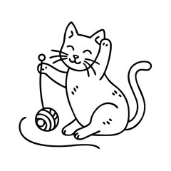 cat playing with yarn icon, cat playing with yarn line art - simple line art of cat playing with yarn, perfect for cat playing with yarn logos and icons