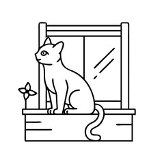cat window perch icon, cat window perch line art - simple line art of cat window perch, perfect for cat window perch logos and icons