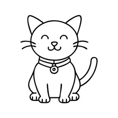 cat with a bell collar icon, cat with a bell collar line art - simple line art of cat with a bell collar, perfect for cat with a bell collar logos and icons