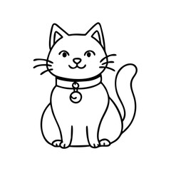 cat with a bell collar icon, cat with a bell collar line art - simple line art of cat with a bell collar, perfect for cat with a bell collar logos and icons