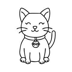 cat with a bell collar icon, cat with a bell collar line art - simple line art of cat with a bell collar, perfect for cat with a bell collar logos and icons