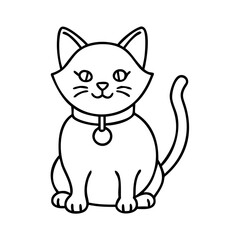 cat with a bell collar icon, cat with a bell collar line art - simple line art of cat with a bell collar, perfect for cat with a bell collar logos and icons