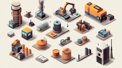 Obraz premium Industrial machinery isometric collection