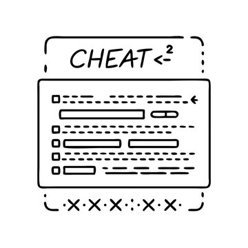 cheat code text icon, cheat code text line art - simple line art of cheat code text, perfect for cheat code text logos and icons