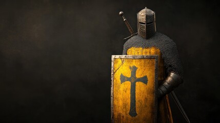 Medieval Knight in Full Armor with Shield and Sword