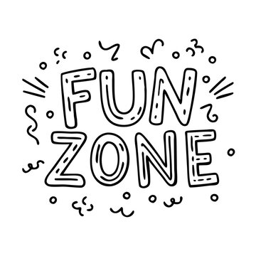 fun zone text with confetti icon, fun zone text with confetti line art - simple line art of fun zone text with confetti, perfect for fun zone text with confetti logos and icons