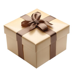 Obraz premium Elegant gift box wrapped with a brown satin ribbon isolated on a transparent background, gift box isolated on transparent backgroundfile