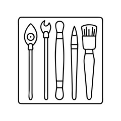 paintbrush set icon, paintbrush set line art - simple line art of paintbrush set, perfect for paintbrush set logos and icons