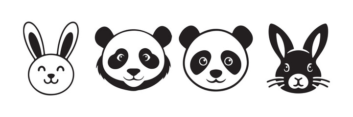 Black bunny, panda silhouette icon. Panda face icon. Vector illustration eps 10