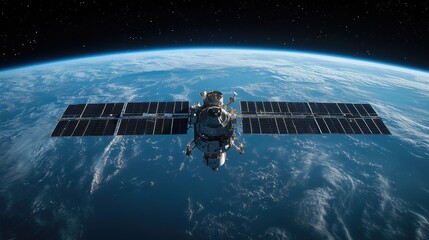 A stunning view of the International Space Station orbiting Earth against a backdrop of stars and the planet's atmosphere