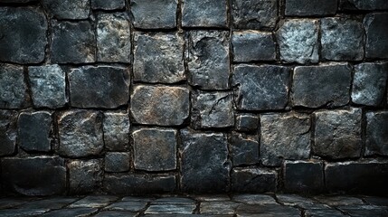 Obraz premium Dark, aged stone wall, a textured backdrop.