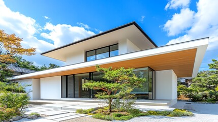 Fototapeta premium Modern home with elegant design and greenery.