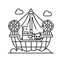 pirate themed ride icon, pirate themed ride line art - simple line art of pirate themed ride, perfect for pirate themed ride logos and icons