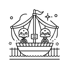 pirate themed ride icon, pirate themed ride line art - simple line art of pirate themed ride, perfect for pirate themed ride logos and icons