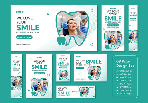 Dental Care Web Ad Banner Set Design Layout