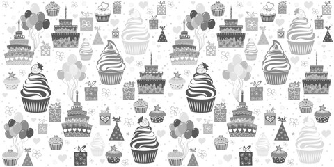 Seamless pattern with cupcakes. Vector illustration 