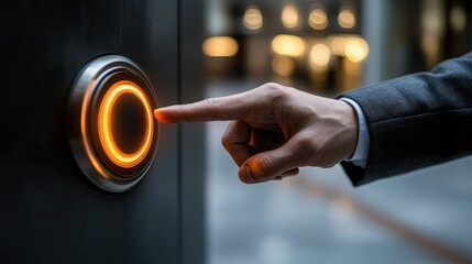 Business person pressing a glowing button