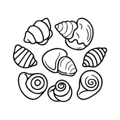 seashell collection icon, seashell collection line art - simple line art of seashell collection, perfect for seashell collection logos and icons
