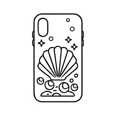 shell phone case beach themed icon, shell phone case beach themed line art - simple line art of shell phone case beach themed, perfect for shell phone case beach themed logos and icons