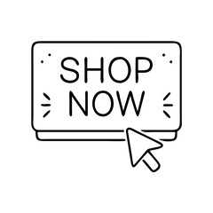 shop now button icon, shop now button line art - simple line art of shop now button, perfect for shop now button logos and icons