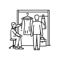 shopper in a fitting room icon, shopper in a fitting room line art - simple line art of shopper in a fitting room, perfect for shopper in a fitting room logos and icons