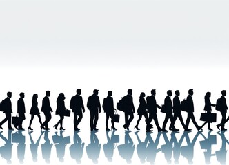 Businesspeople silhouettes walking in profile with reflections